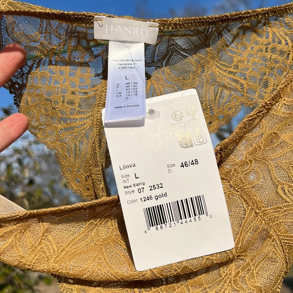 NWT HANRO Lilova Thong Golden Lace Size Large Luxury Lingerie Panties